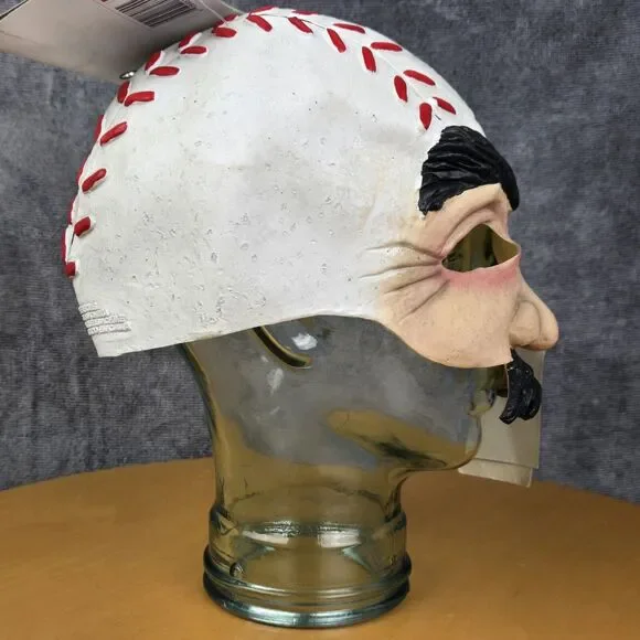 Vintage Halloween Baseball Head Guy Half Mask Vinyl Mustache Seasons for Kmart - Picture 6 of 14